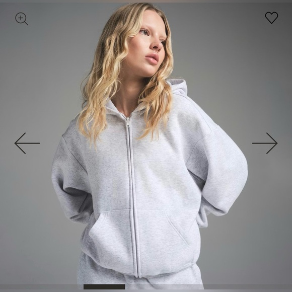 SKIMS Cotton Fleece Classic Zip Hoodie in Light Heather Gray - Picture 2 of 7